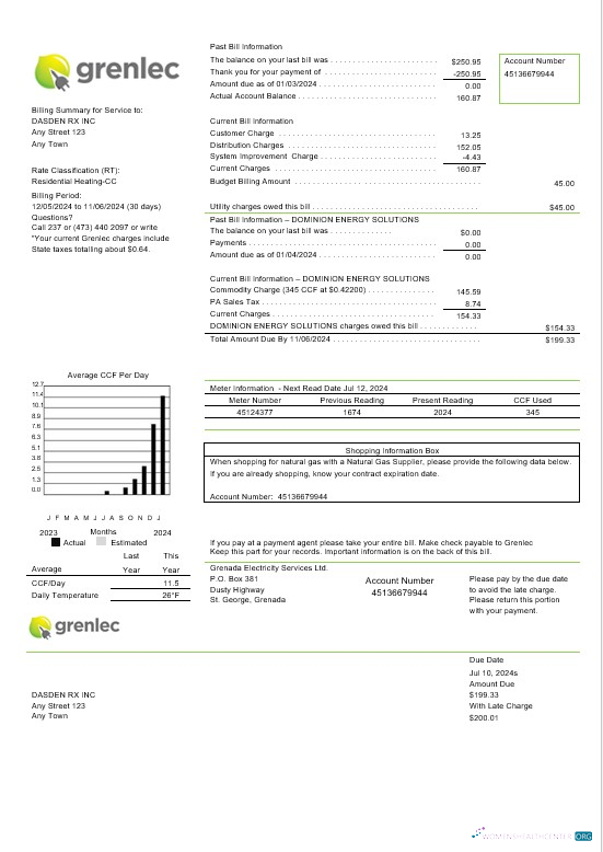 Download Grenada Electricity Services business utility bill Word and PDF template Photoshop template